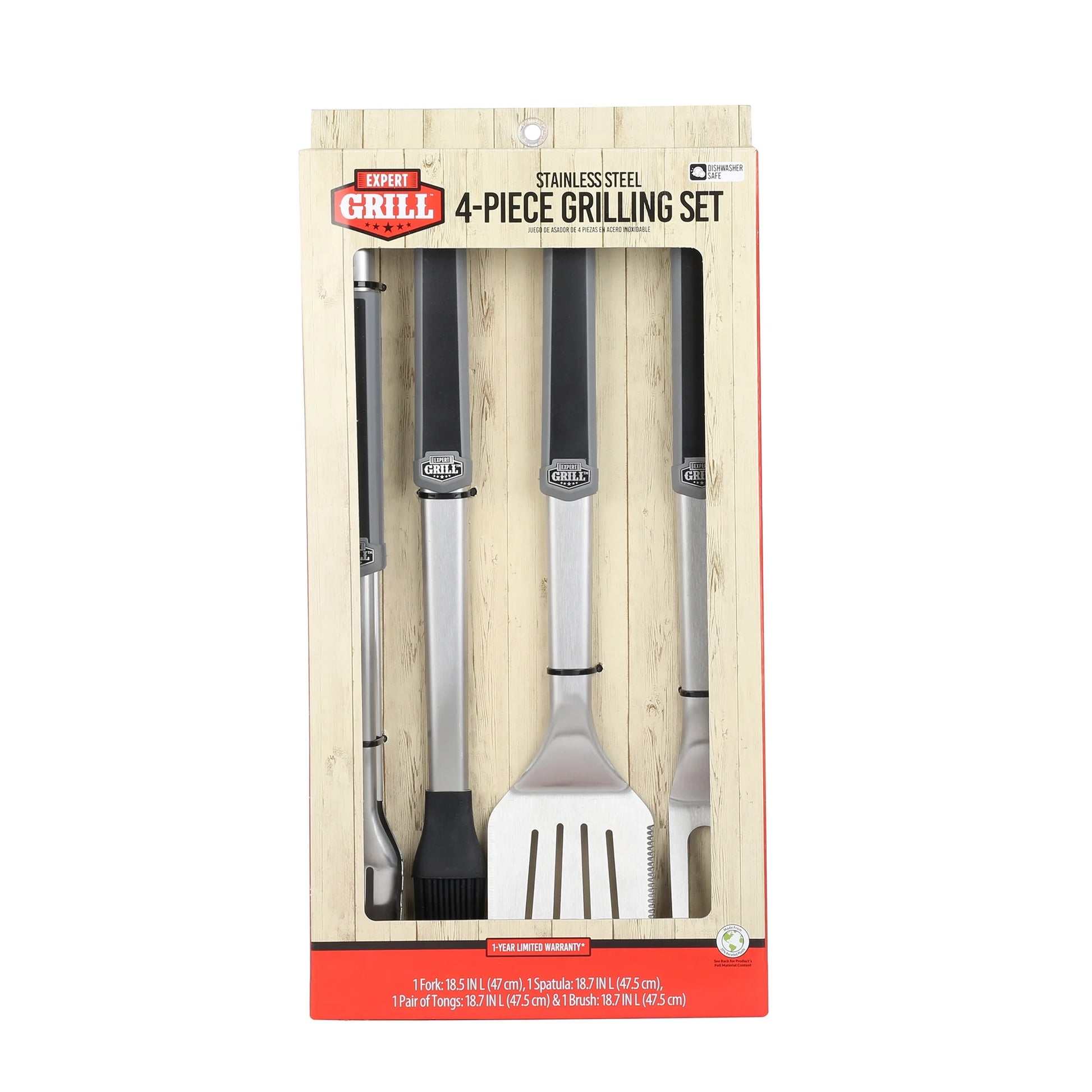 Stainless Steel BBQ Tool Set with Soft Grip, 4-Pieces